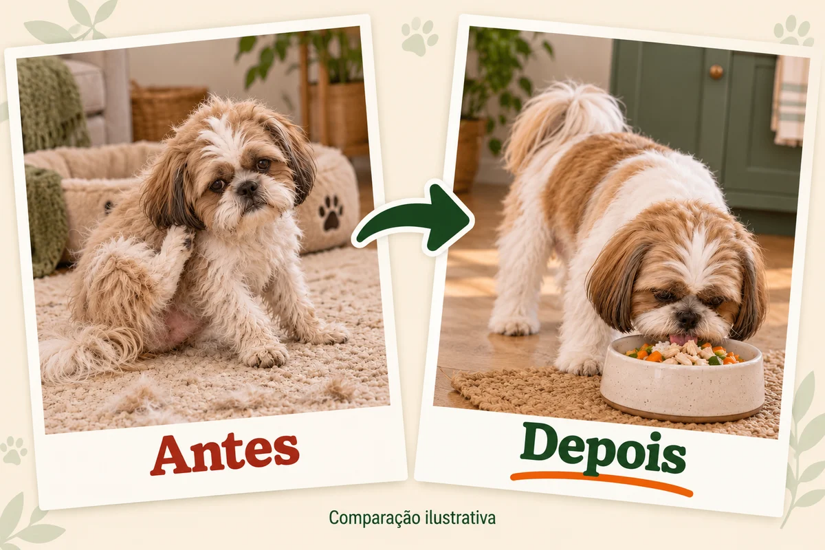 Comparação ilustrativa de cuidados com Shih Tzu